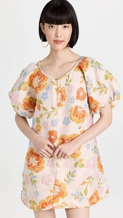 Arianne Elmy Short Sleeve Floral Good Luck Dress White Floral