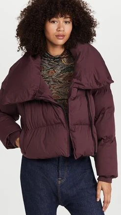 Avec Les Filles Asymmetrical Zip Puffer Jacket Merlot