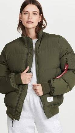 STAND STUDIO SHOP 31 Alpha Industries Ma-1 Quilted Flight Jacket Dark Green
