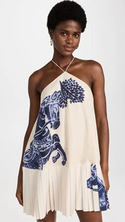 Alemais Rider Pleat Hem Mini Dress Cream