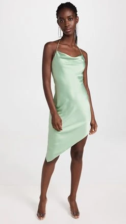 Alice + Olivia Harmony Asymmetrical Deep Cowl Slip Dress Light Sage