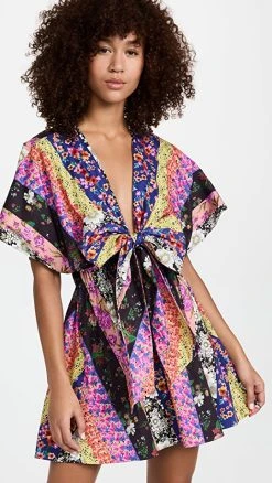 AMUR Nyla Tie Front Dress Black Floral Stripe