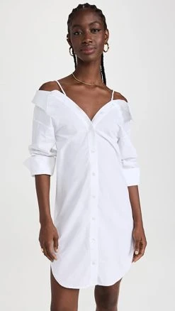 Alexander Wang Off Shoulder Shirt Dress With Scrunchie Straps Bright White