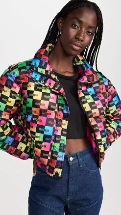 BruceGlen Stencil Mini Logo Puffer Jacket Rainbow Gradient Stencil