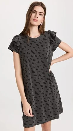 Clare V. Ruffle Dress Faded Black W/ Black Jaguar