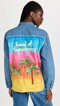 Mira Mikati Raw-Hem Soft-Denim Jacket Light Indigo