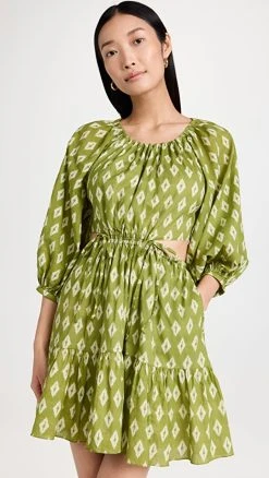 Charina Sarte Pouf Cut Out Mini Dress Lime Diamond Print