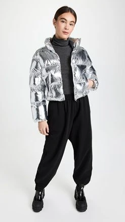 English Factory Cropped Puffer Jacket Metallic Silver