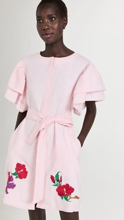 Fanm Mon Kelly Ruffle Mini Dress With Embroidery Light Pink