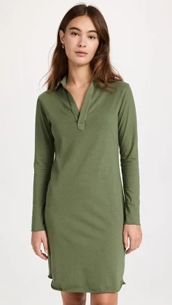 Frank & Eileen Long Sleeve Polo Dress Army Green