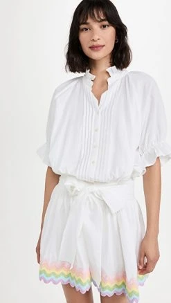 STAND STUDIO SHOP 45 Juliet Dunn Blouson Dress White/Pastel Rainbow