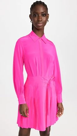 STAND STUDIO SHOP 27 Jason Wu Short Pleated Shirt Dress Fuchsia