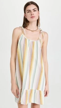 STAND STUDIO SHOP 11 Madewell Lightestspun Tie-Strap Ruffle-Hem Cover-Up Dress Golden Meadow