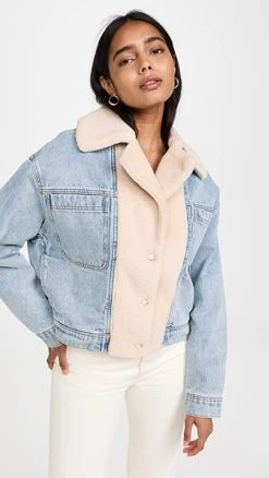 Scotch & Soda Faux Fur Teddy Lined Denim Trucker Jacket Washed Indigo