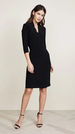 Norma Kamali Long Sleeve Side Draped Dress Black