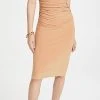 Norma Kamali Kamali Kulture Crew Neck Shirred Dress Taupe