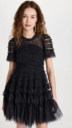 Needle & Thread Valentine Ruffle Micro Mini Dress Graphite