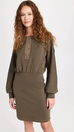 3.1 Phillip Lim Long Sleeve Combo Henley Mini Dress Army