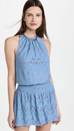 Ramy Brook Metallic Paris Sleeveless Dress Ocean