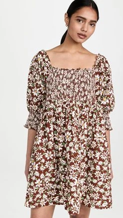 RIXO Brenda Dress Chocolate Daisy Chain