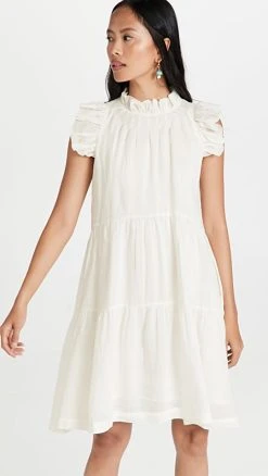 Sea Tier Waverly Flutter Sleeve Dress White
