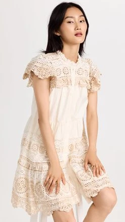 Sea Flutter Sleeve Tunic Dress Cream