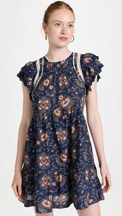 Sea Flutter Sleeve Tunic Dress Navy