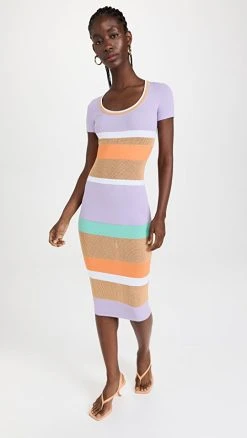 Sergio Hudson Stripe Knit Dress Multi