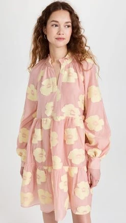 Stine Goya Jasmine Organza Jacquard Dress Freedom Flower Grapefruit