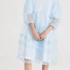 Simone Rocha Tiered Net Overlay Signature Sleeve Dress Baby Blue