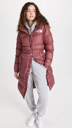 The North Face Women's Nuptse Belted Long Parka Wild Ginger