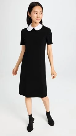 Tory Burch Poplin Collar Sweater Dress Black