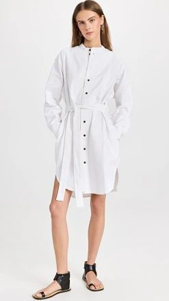 Victoria Beckham Bib Detail Shirt Dress Ecru