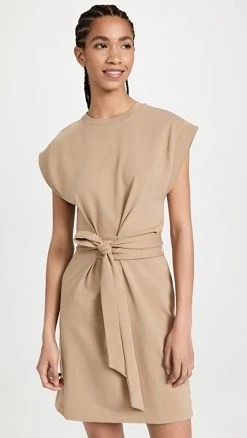 Vince Short Sleeve Tie Waist Dress Almond