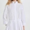 Vince Fitted Band Collar Mini Dress Optic White