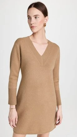 Vince V Sweater Dress Sand Shell